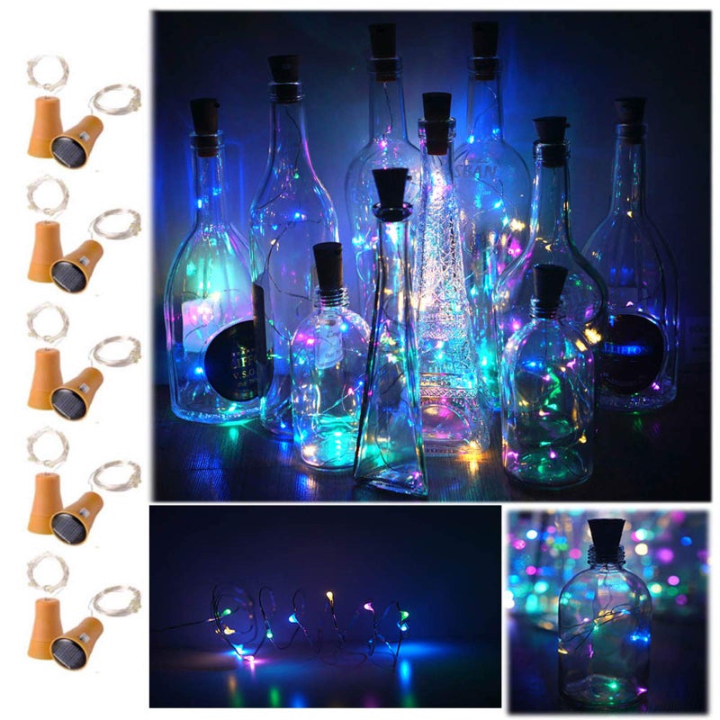 Decorman 10 Pack Solar Powered Wine Bottle Lights, 10 LED Waterproof Copper Cork Shaped Lights for Wedding/Christmas/Outdoor/Holiday/Garden/Patio/Yard/Pathway Decor (Colorful) - Image 1